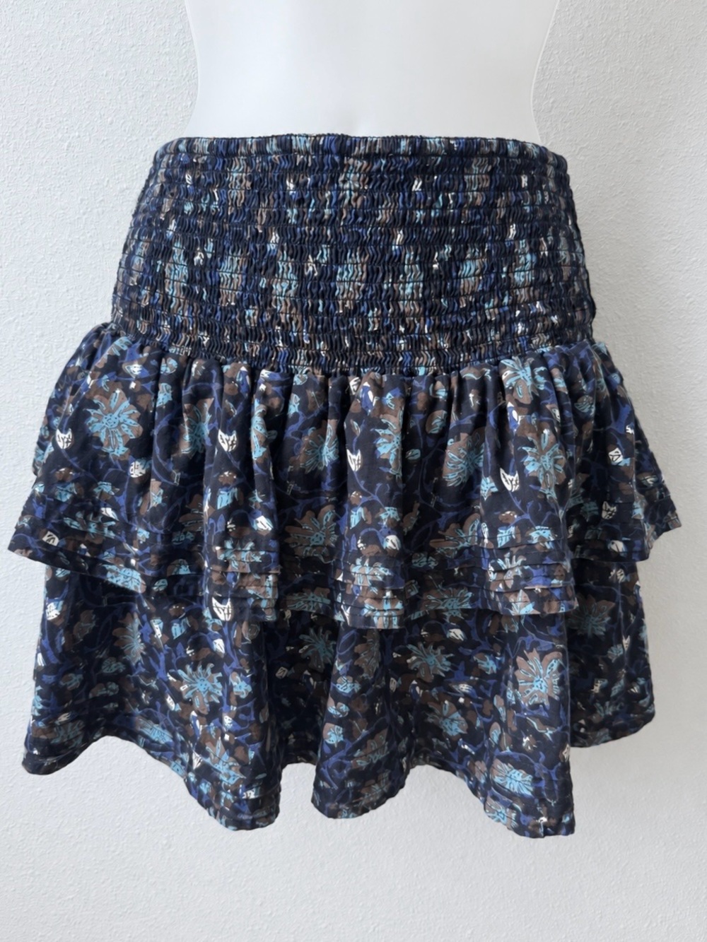 Cleobella Floral Tiered Mini Skirt Size M Smocked Cotton Boho